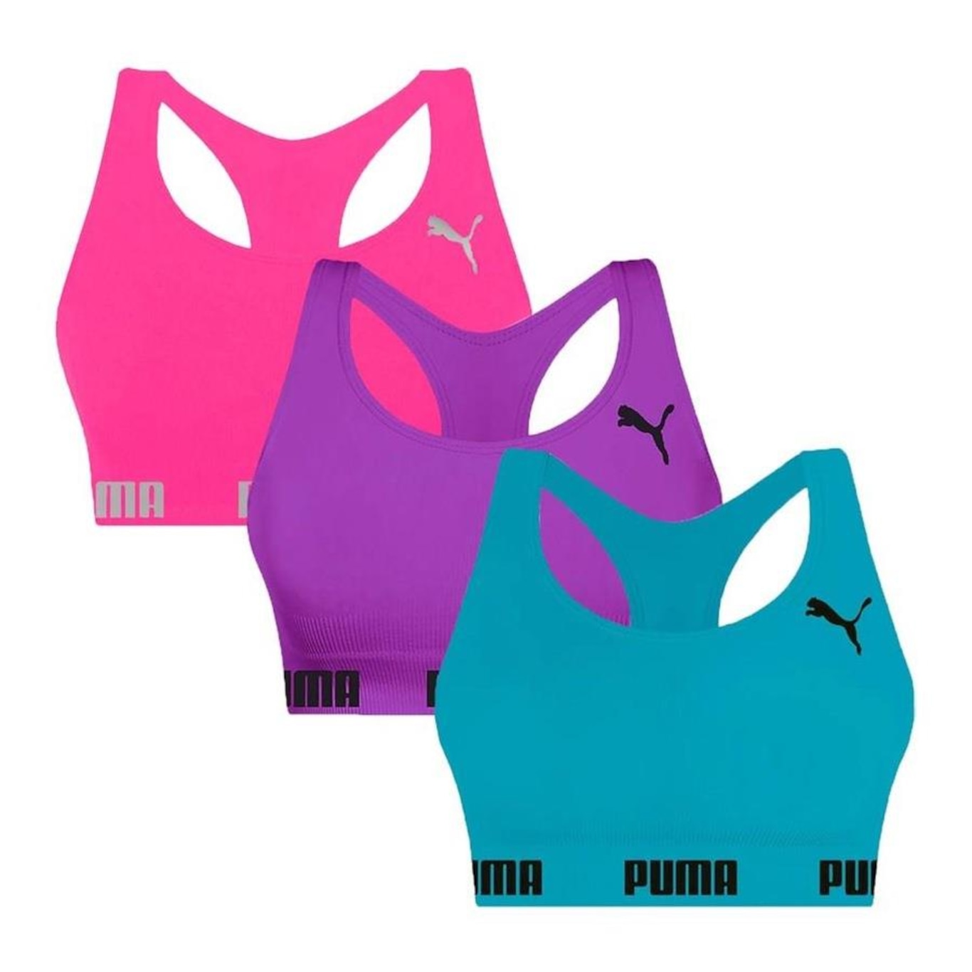 Kit Top Fitness Puma Nadador sem Costura - 3 Unidades - Feminino - Foto 1