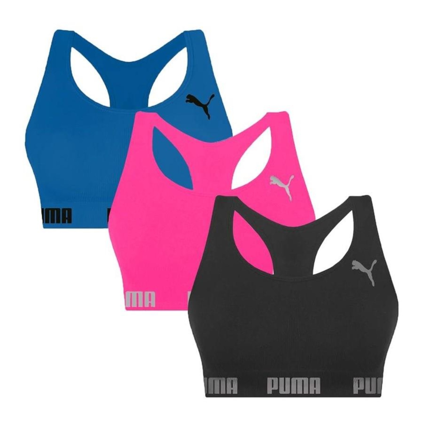 Kit Top Fitness Puma Nadador sem Costura - 3 Unidades - Feminino - Foto 1