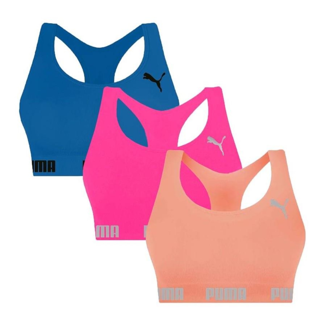 Kit Top Fitness Puma Nadador sem Costura - 3 Unidades - Feminino - Foto 1