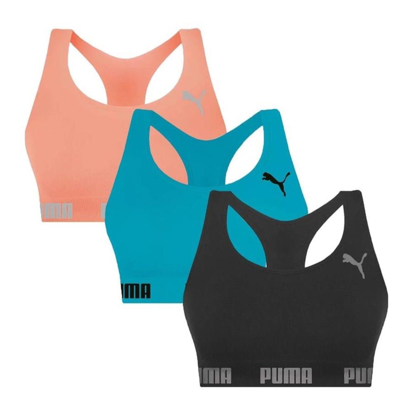 Kit Top Fitness Puma Nadador sem Costura - 3 Unidades - Feminino - Foto 1