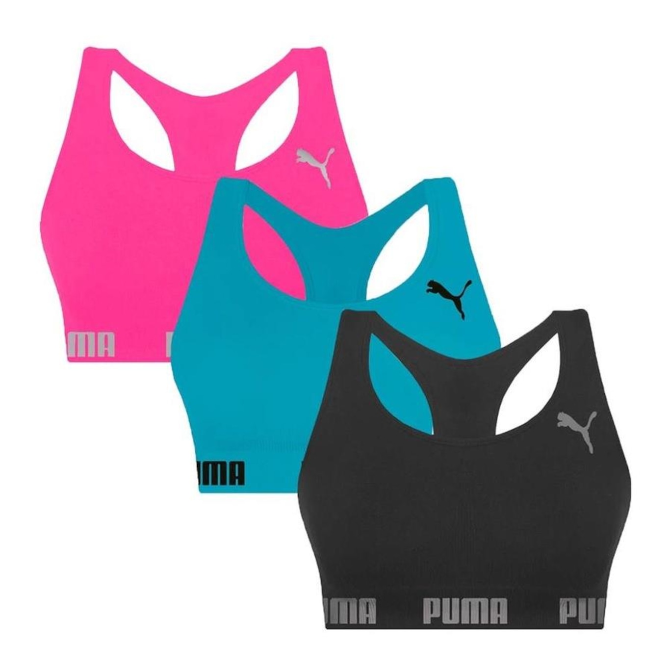 Kit Top Fitness Puma Nadador sem Costura - 3 Unidades - Feminino - Foto 1