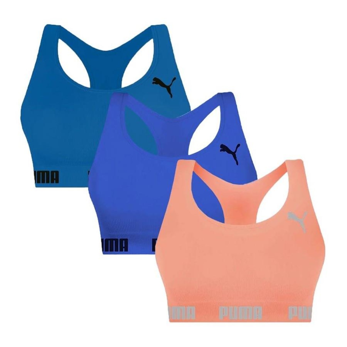 Kit Top Fitness Puma Nadador sem Costura - 3 Unidades - Feminino - Foto 1