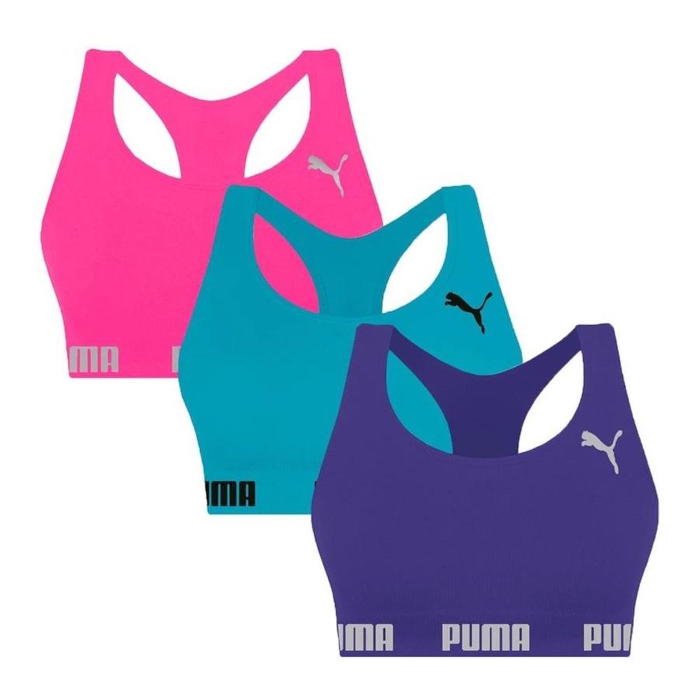 Kit Top Fitness Puma Nadador sem Costura - 3 Unidades - Feminino - Foto 1