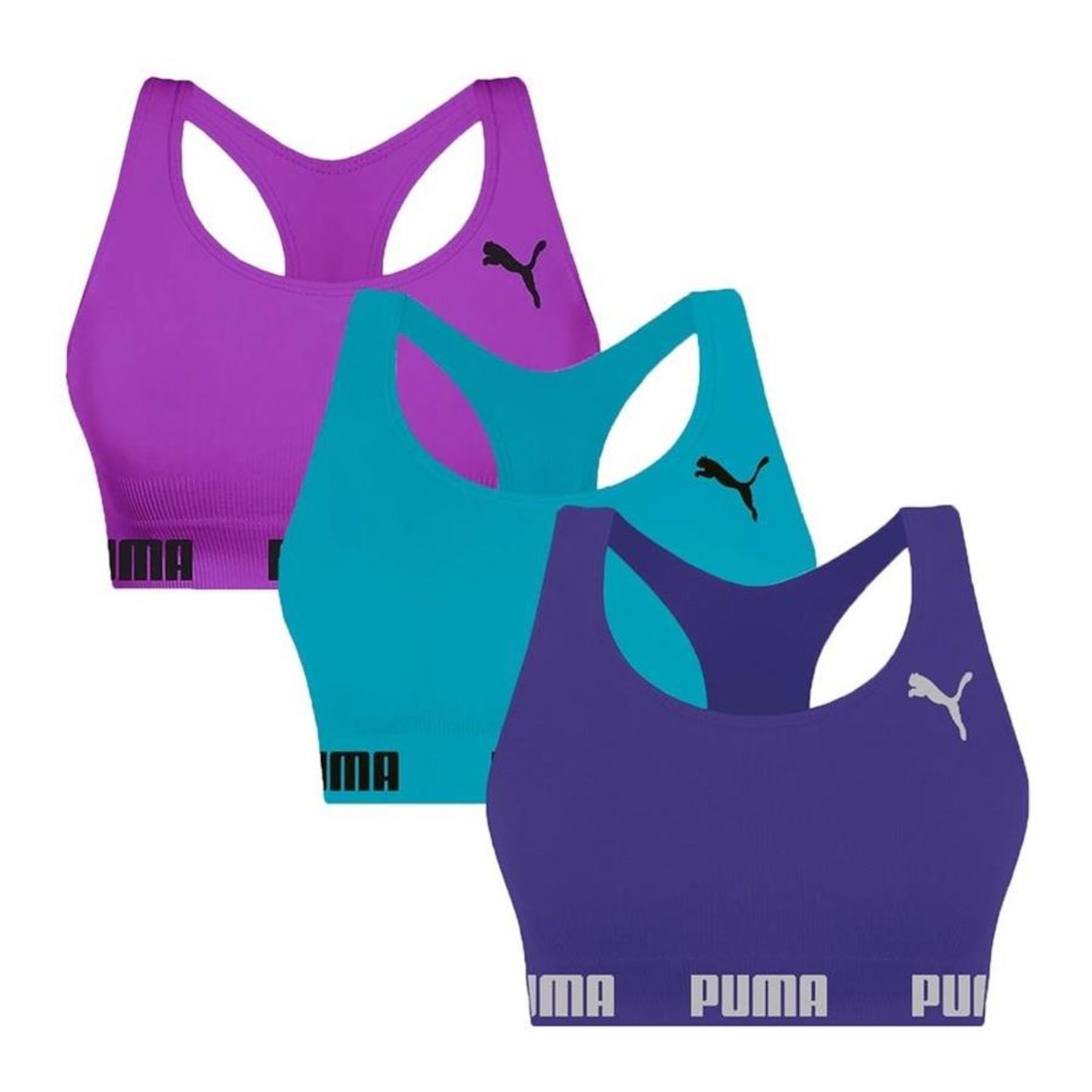 Kit Top Fitness Puma Nadador sem Costura - 3 Unidades - Feminino - Foto 1