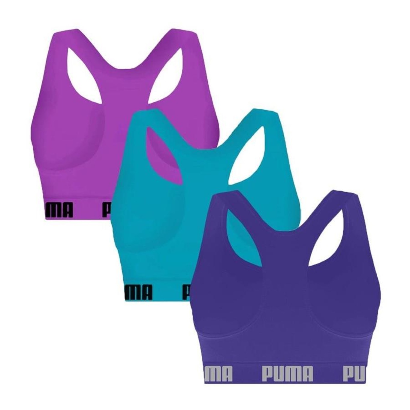 Kit Top Fitness Puma Nadador sem Costura - 3 Unidades - Feminino - Foto 2