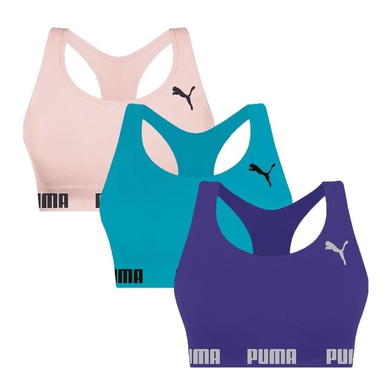 Kit Top Fitness Puma Nadador sem Costura - 3 Unidades - Feminino - Foto 1