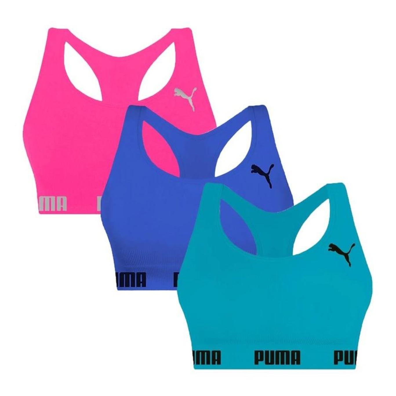 Kit Top Fitness Puma Nadador sem Costura - 3 Unidades - Feminino - Foto 1