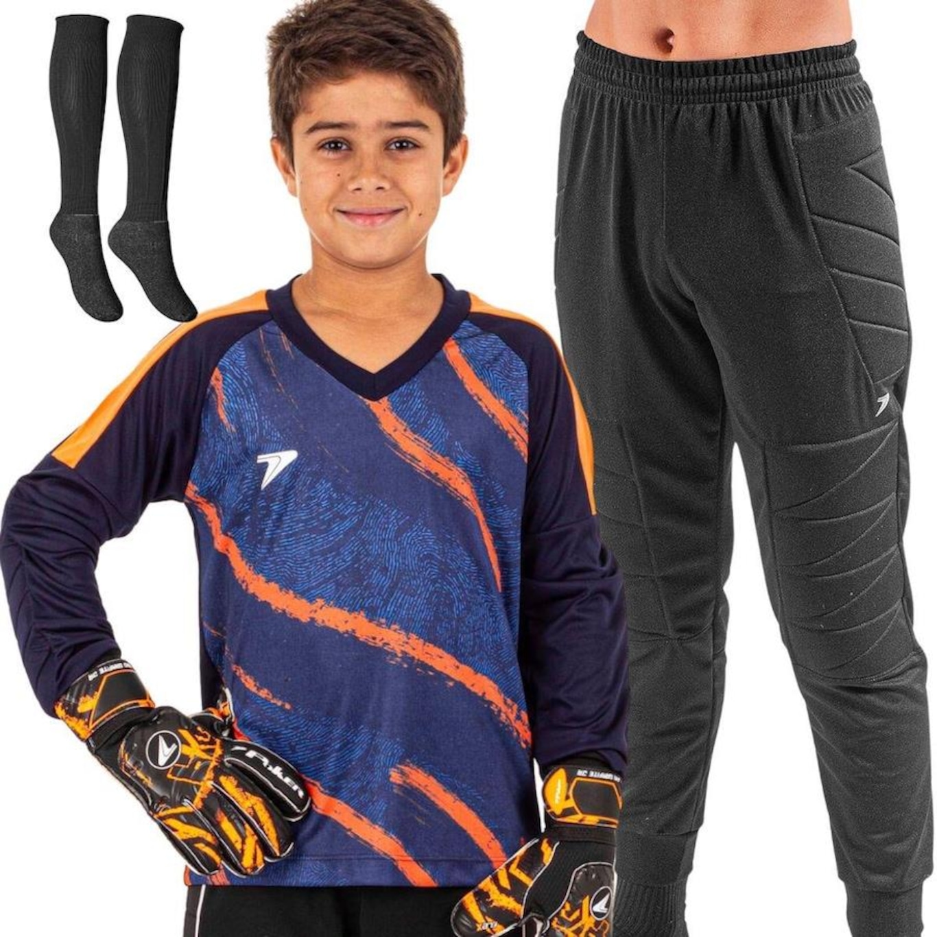 Kit Goleiro de Futebol Poker: Camisa + Calça + Meia - Infantil - Foto 1