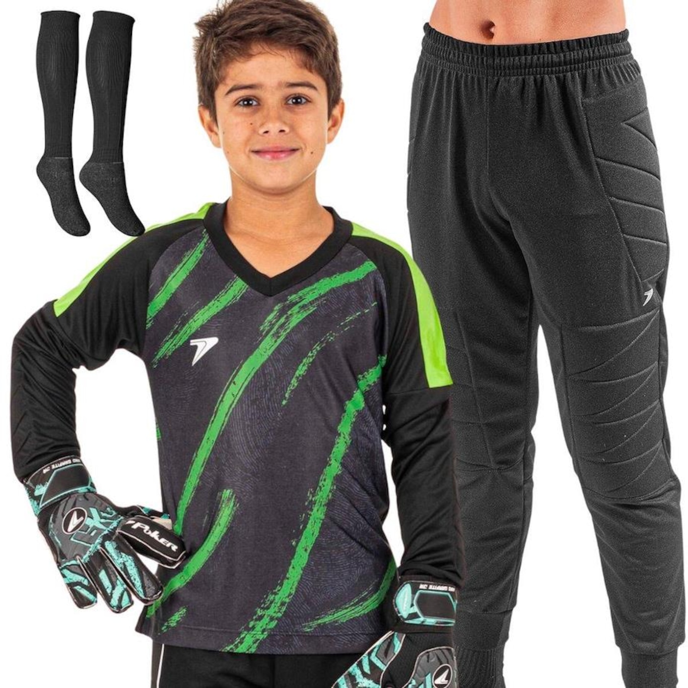 Kit Goleiro de Futebol Poker: Camisa + Calça + Meia - Infantil - Foto 1