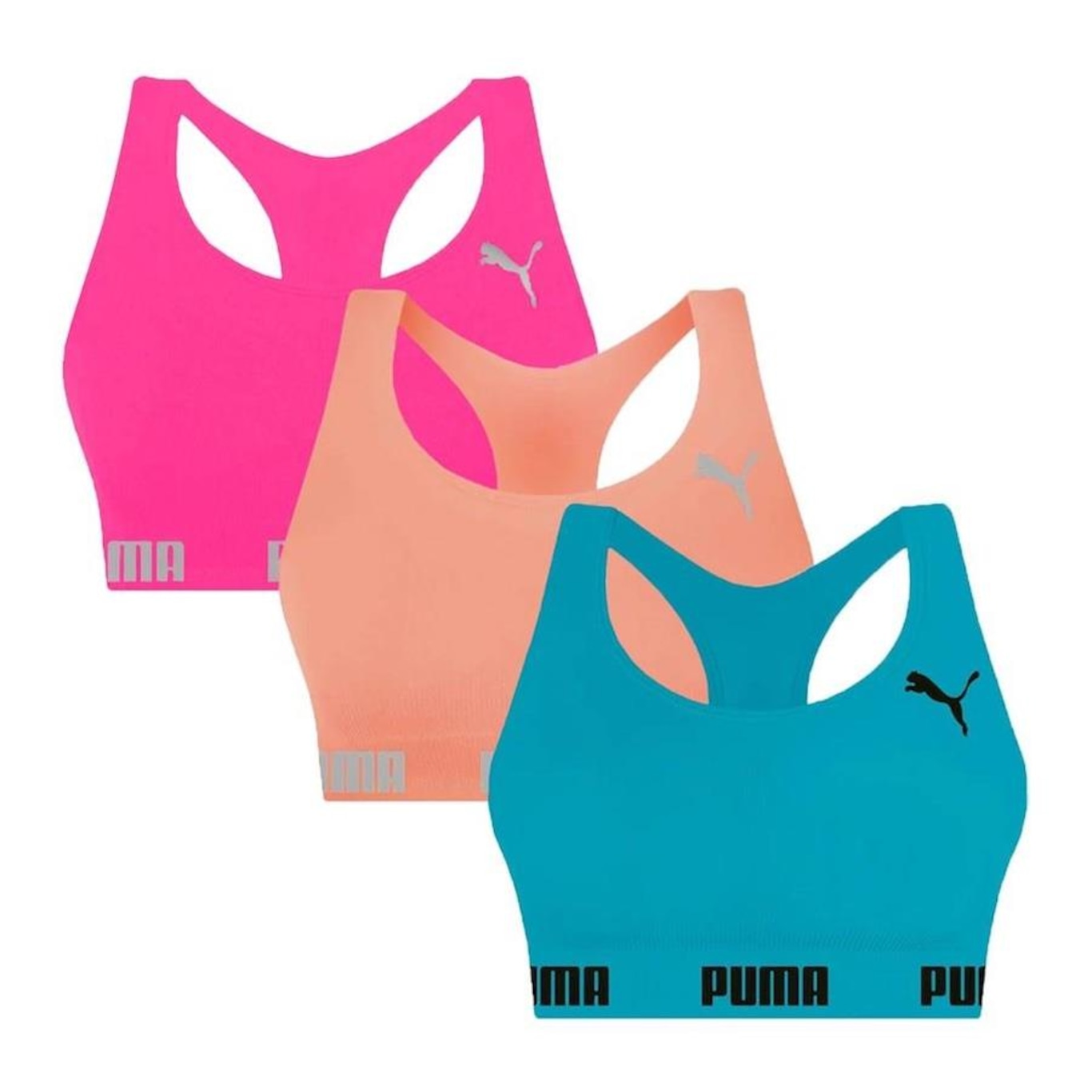 Kit 3x Tops Fitness Puma Nadador sem Costura - Feminino - Foto 1