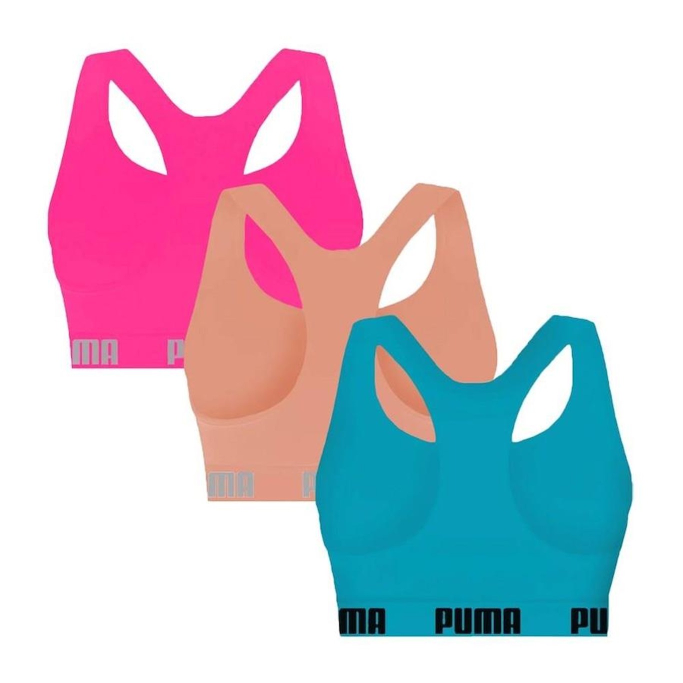 Kit 3x Tops Fitness Puma Nadador sem Costura - Feminino - Foto 2