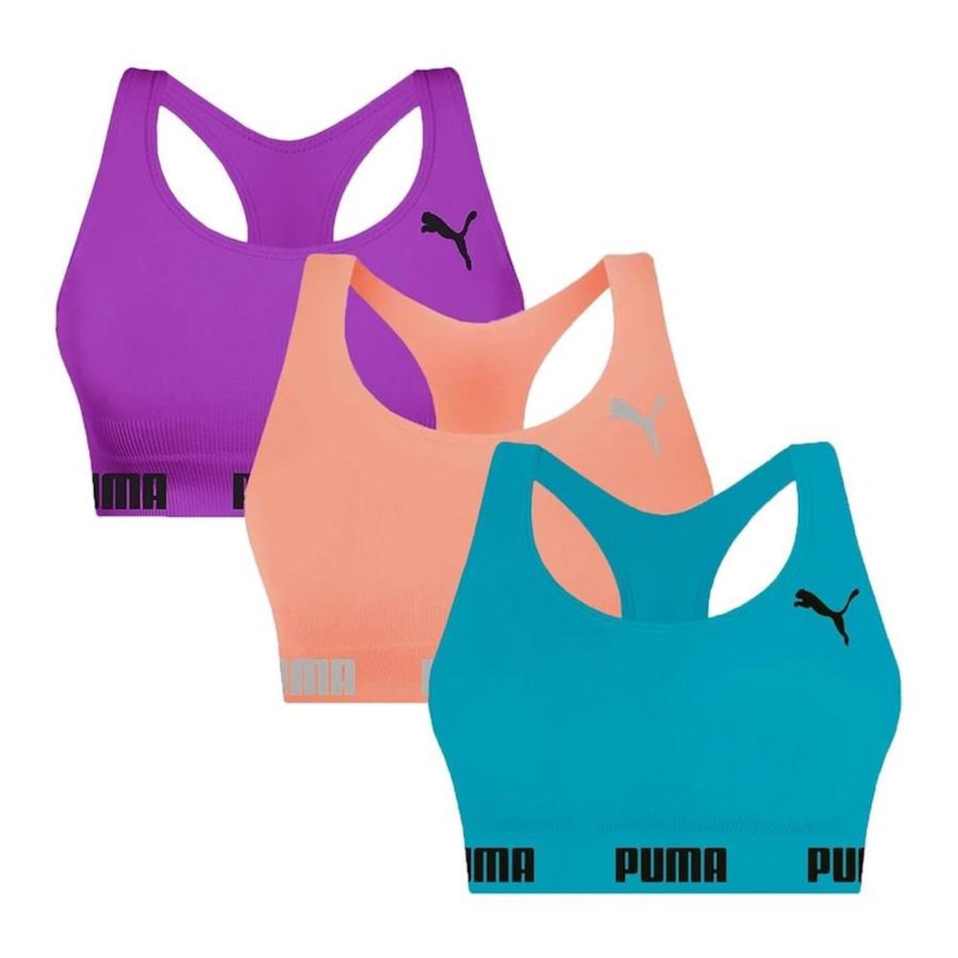 Kit 3x Tops Fitness Puma Nadador sem Costura - Feminino - Foto 1