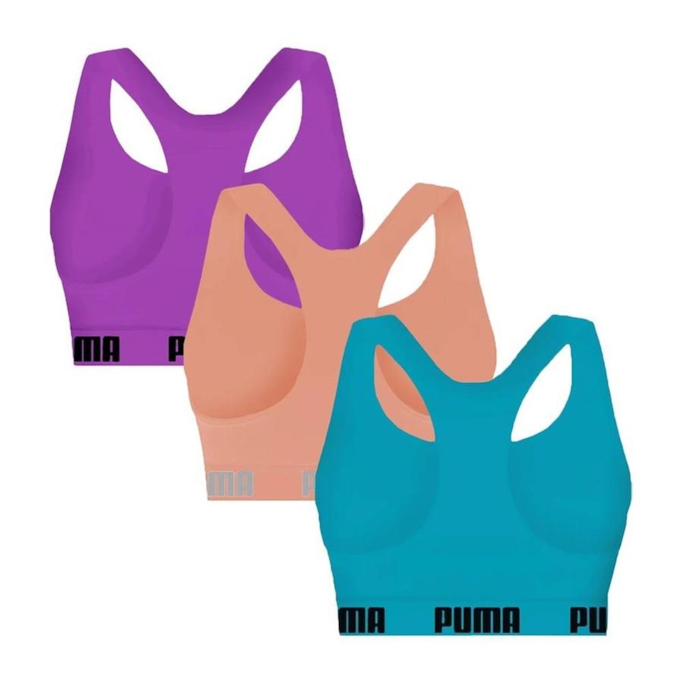 Kit 3x Tops Fitness Puma Nadador sem Costura - Feminino - Foto 2