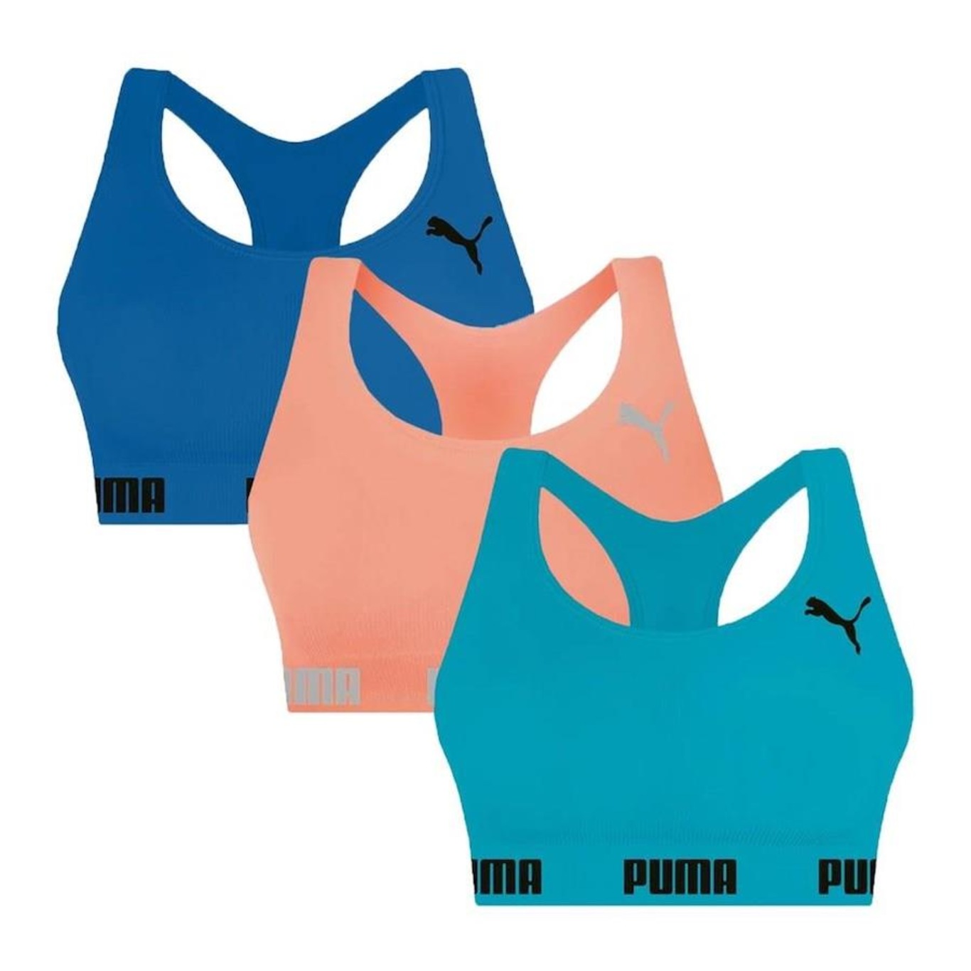 Kit 3x Tops Fitness Puma Nadador sem Costura - Feminino - Foto 1