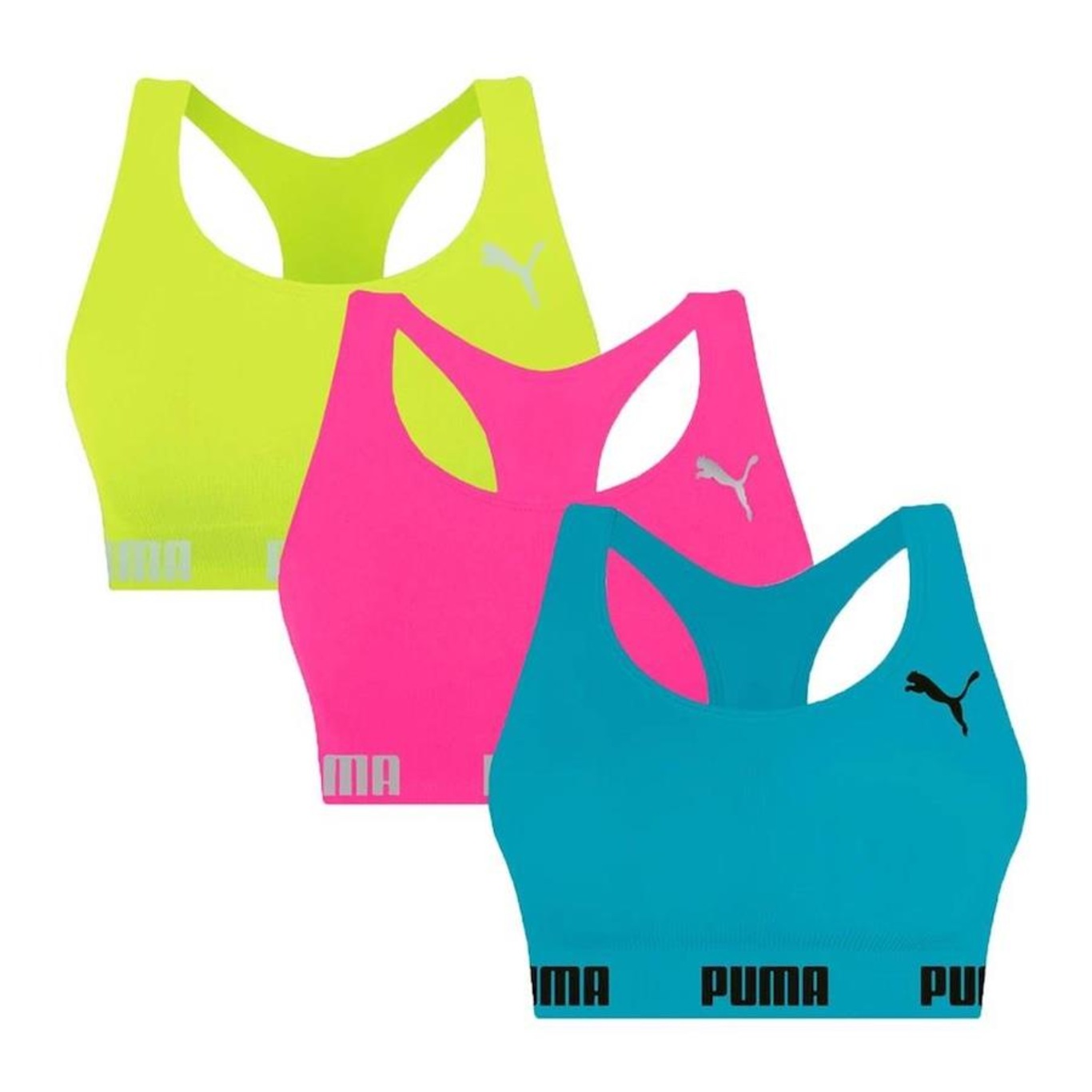 Kit 3x Tops Fitness Puma Nadador sem Costura - Feminino - Foto 1