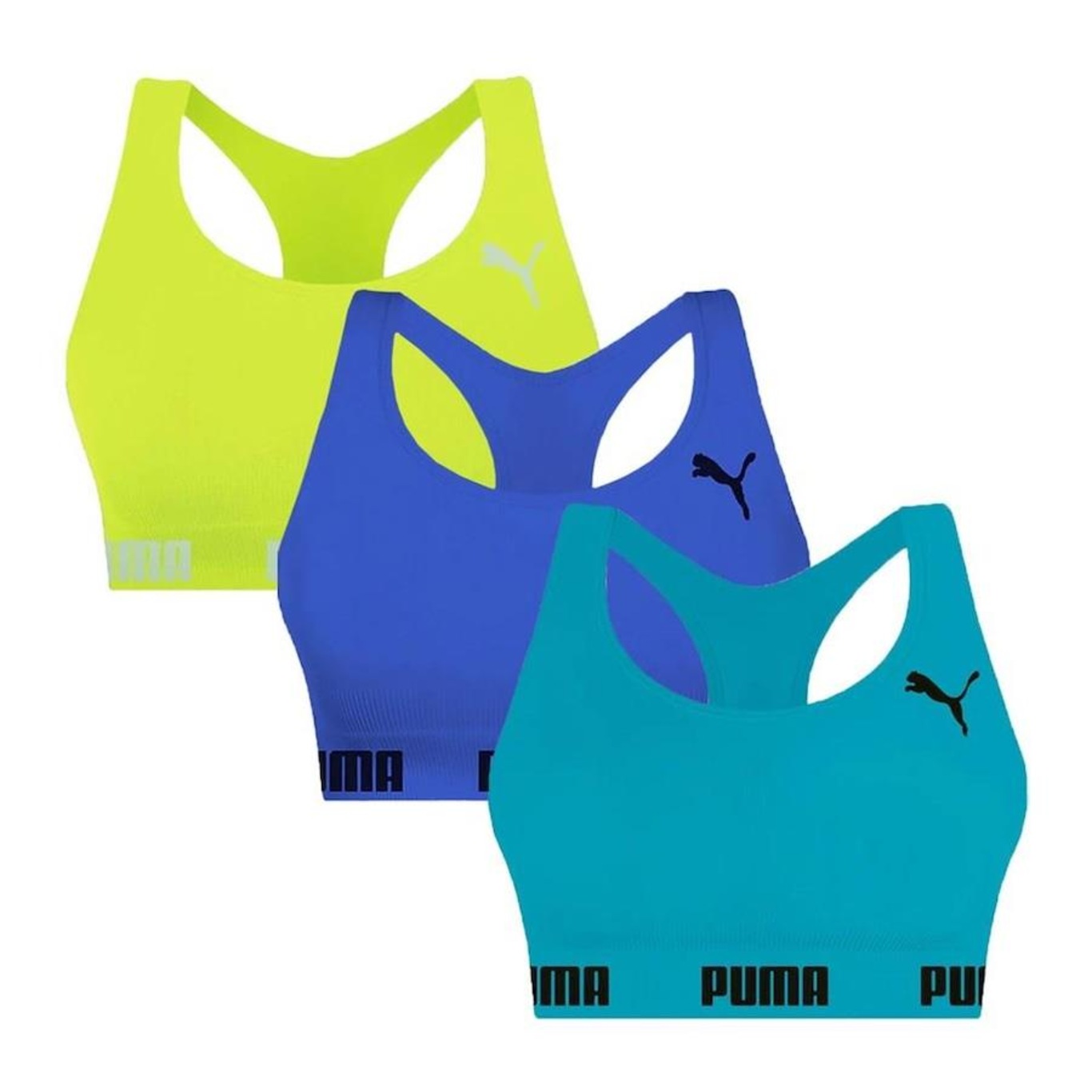 Kit 3x Tops Fitness Puma Nadador sem Costura - Feminino - Foto 1