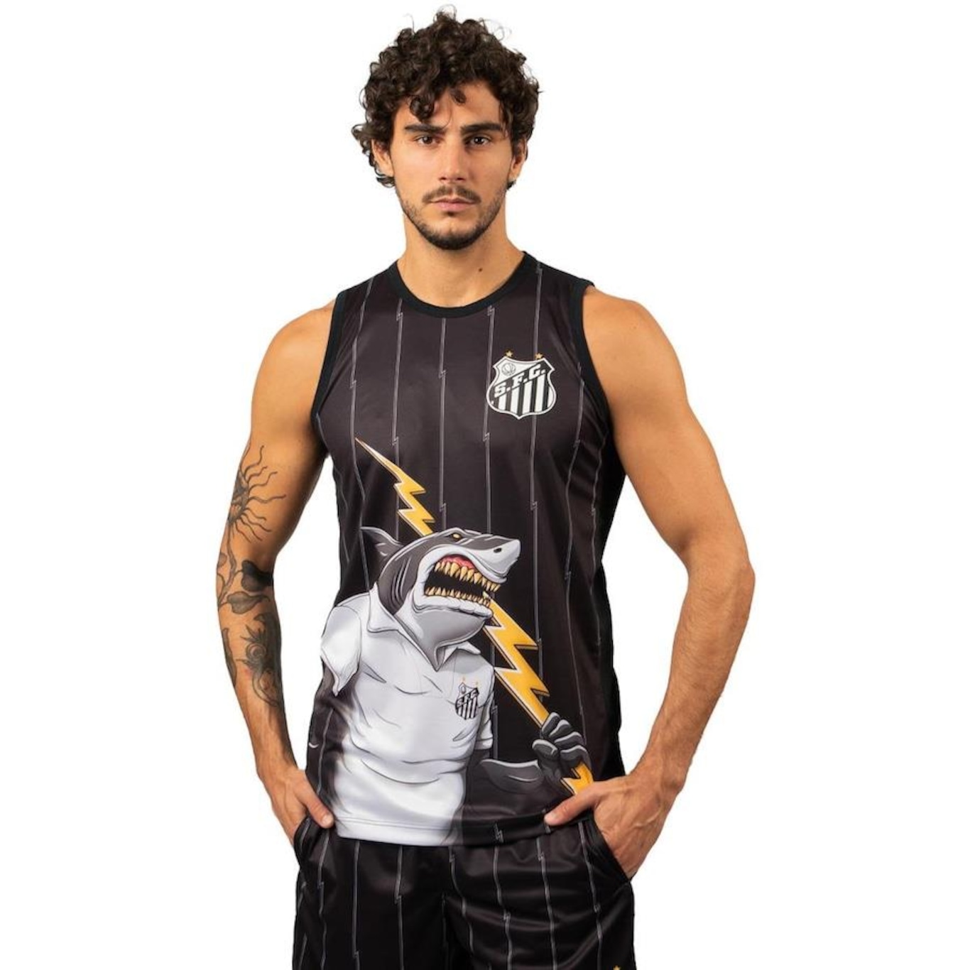 Camiseta Regata do Santos Surf Center Oficial Tubarão - Masculina - Foto 1