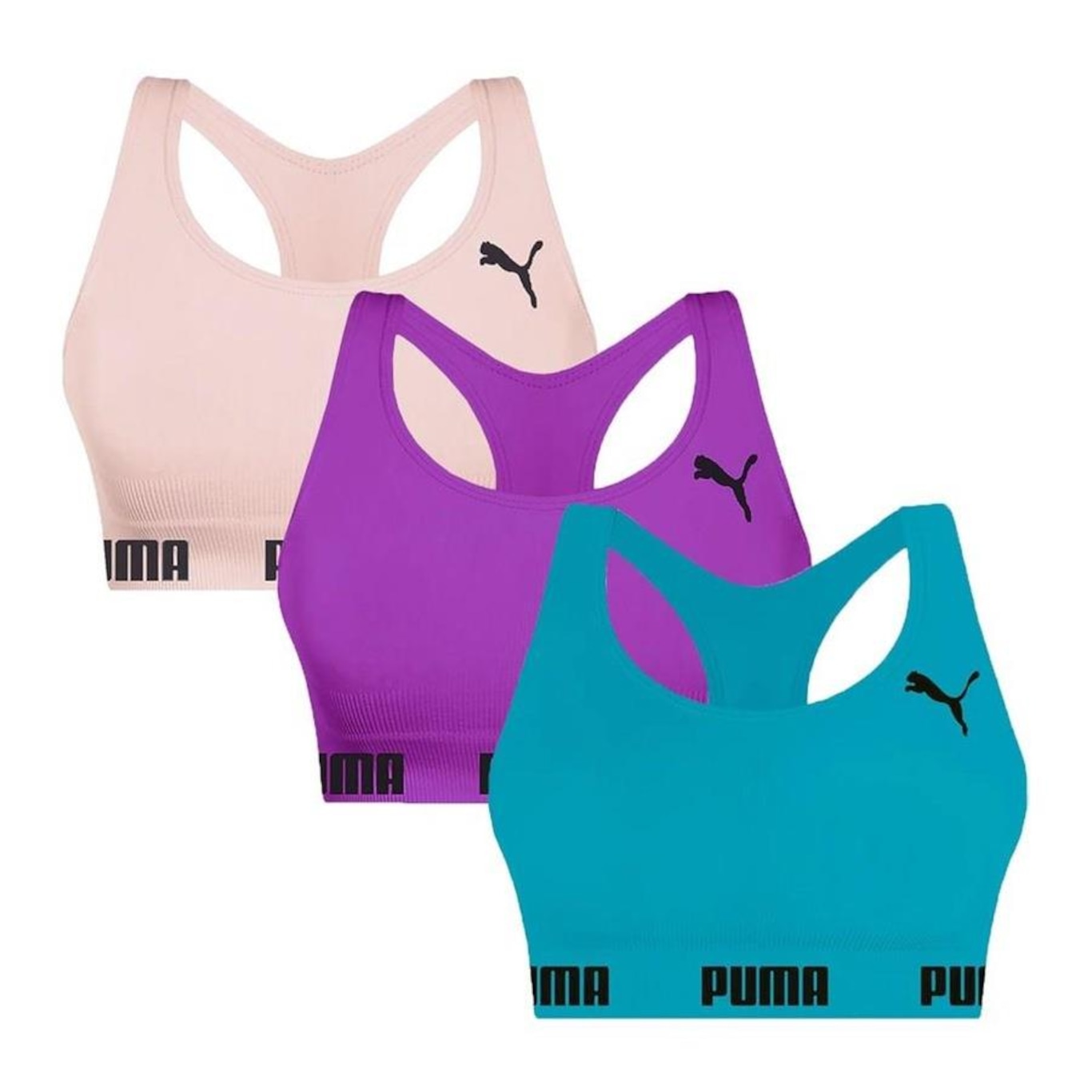 Kit 3x Tops Fitness Puma Nadador sem Costura - Feminino - Foto 1