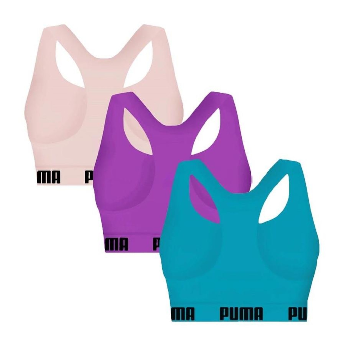 Kit 3x Tops Fitness Puma Nadador sem Costura - Feminino - Foto 2