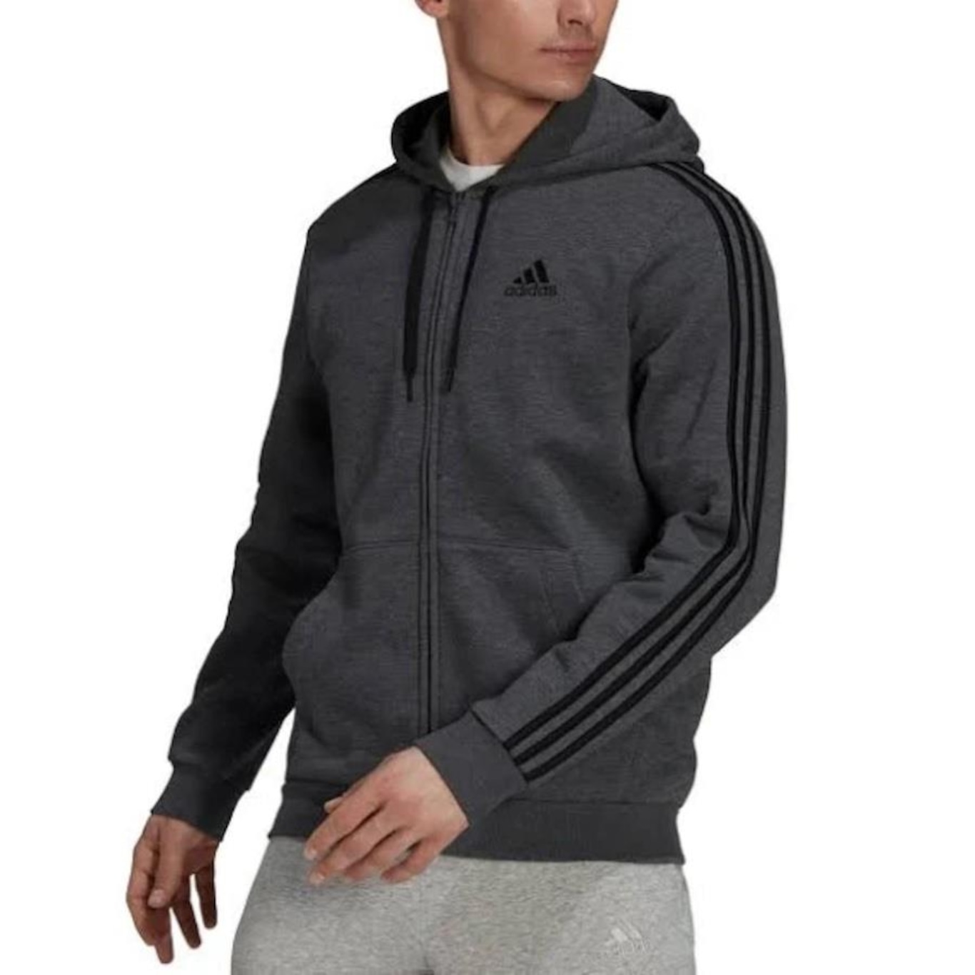 Moletom adidas Capuz Zíper Essentials 3-Stripes Masculino - Foto 2