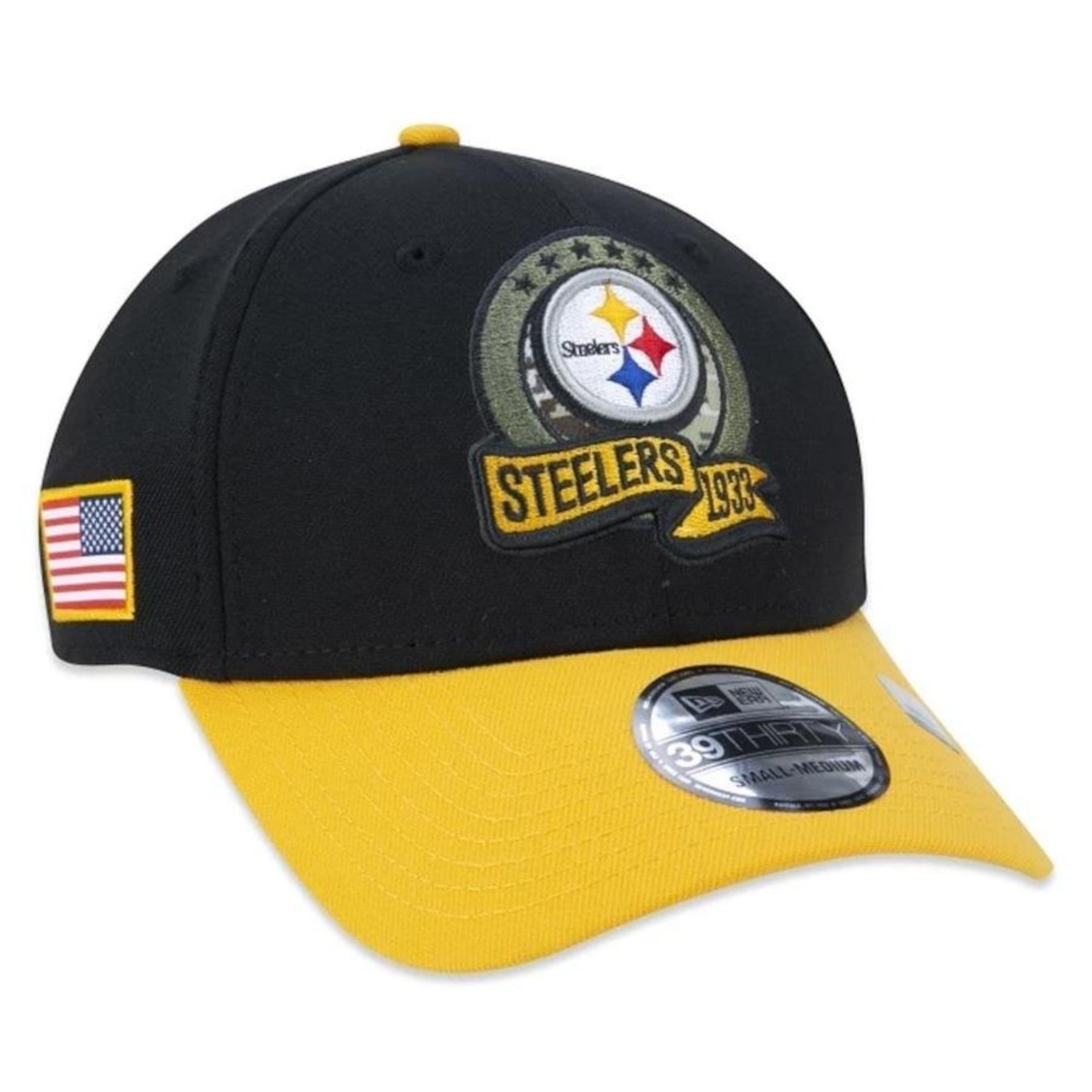 Boné Aba Curva New Era 3930 Pittsburgh Steelers Salute To Service - Fechado - Adulto - Foto 4