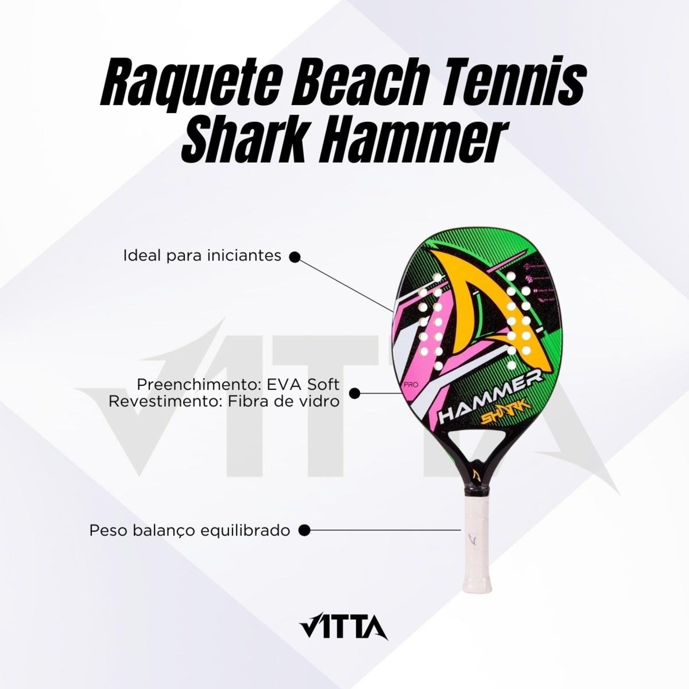 Raquete Beach Tennis Profissional Shark Hammer - Foto 5