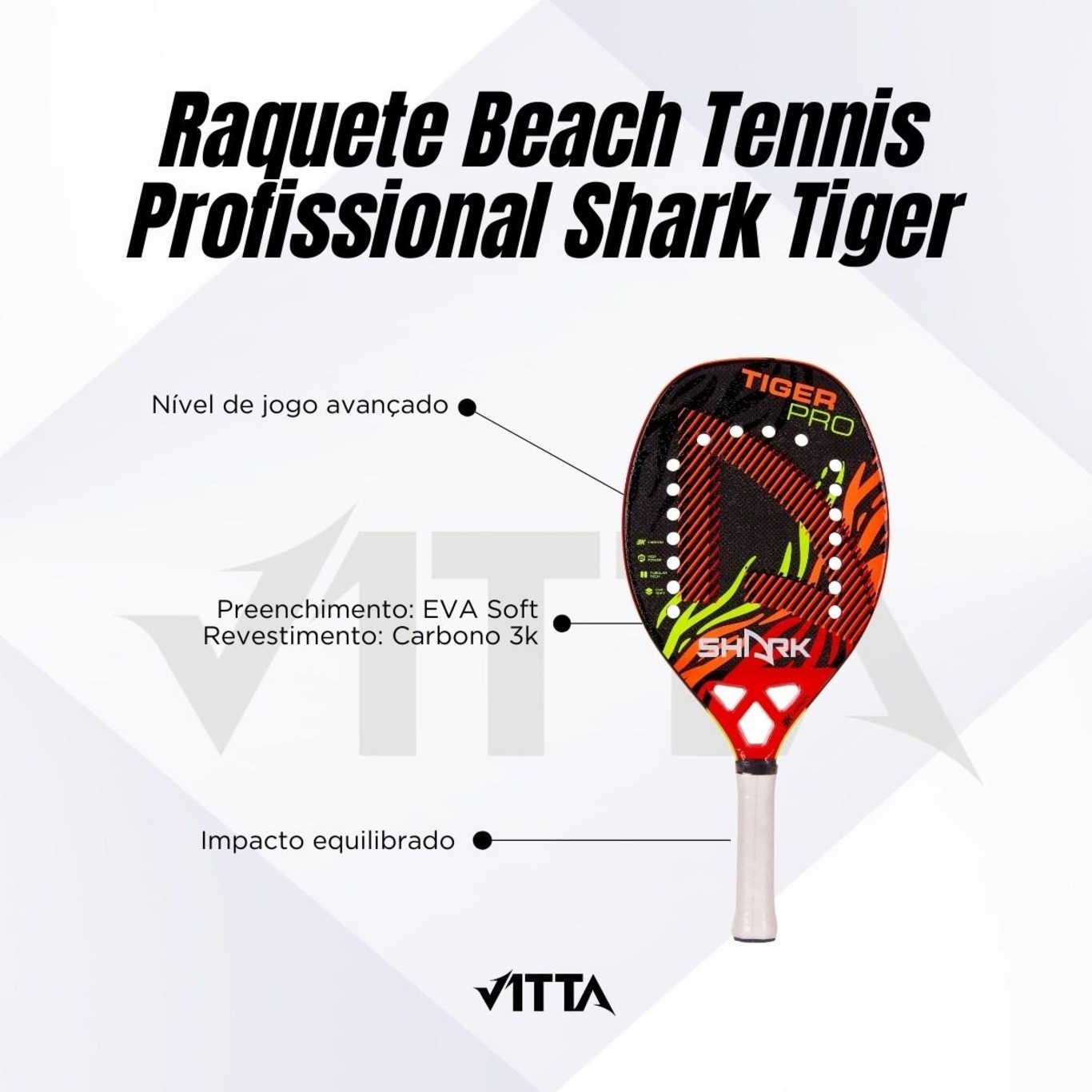 Raquete Beach Tennis Profissional Shark Tiger - Foto 5