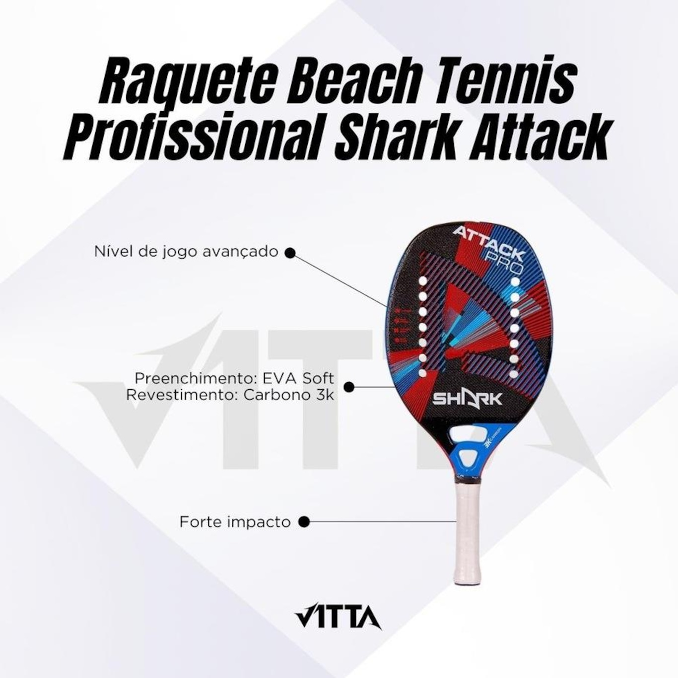 Raquete Beach Tennis Profissional Shark Attack - Foto 4