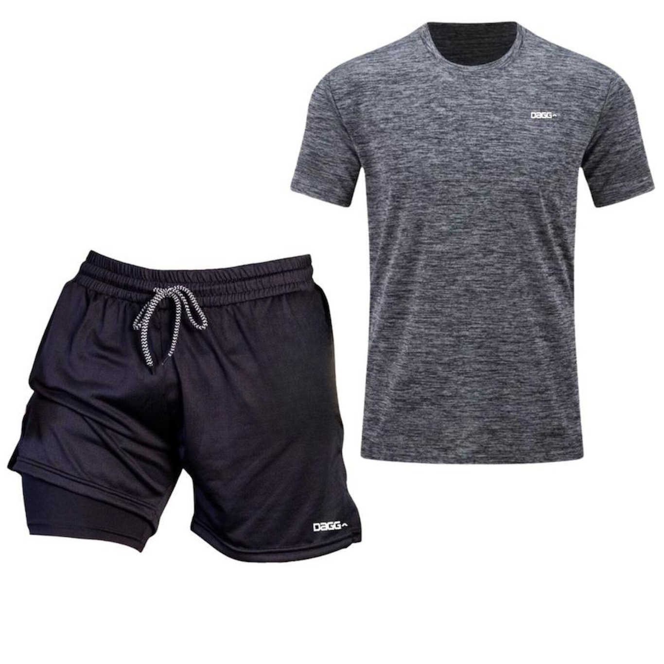 Kit Dagg: Camiseta Academia Respirável + Bermuda Esportiva 2 em 1 Shorts Calção - Masculino - Foto 1