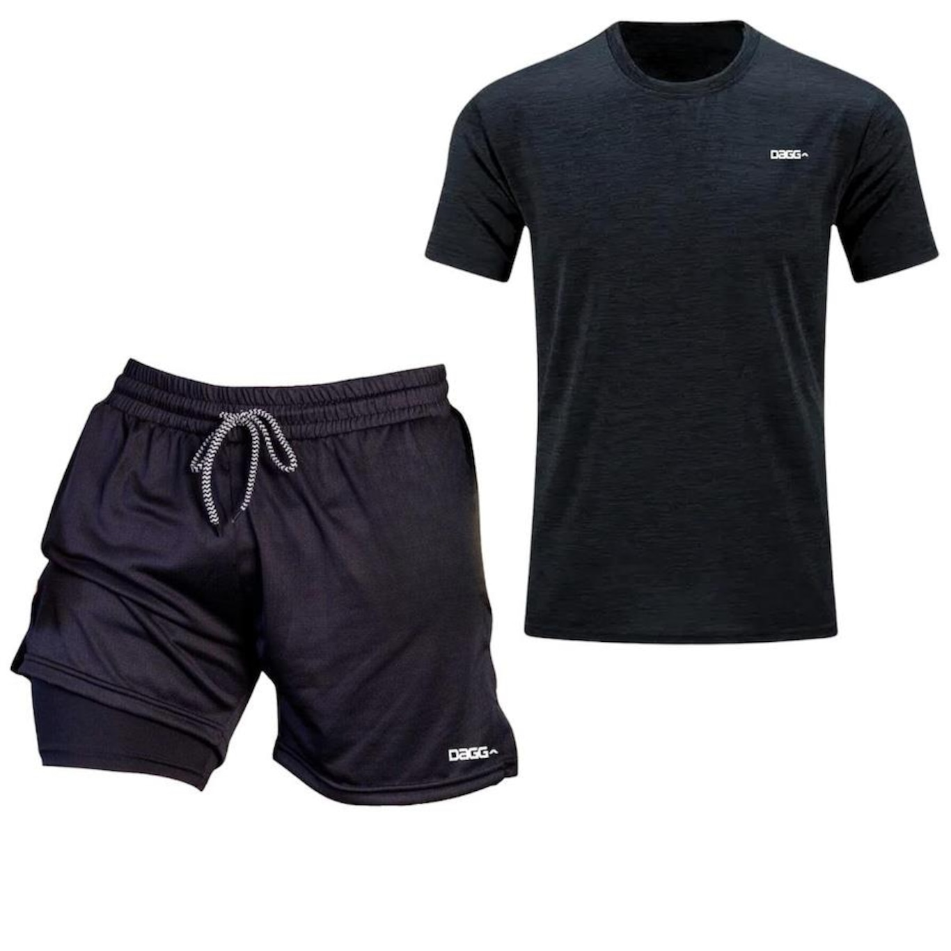 Kit Dagg: Camiseta Academia Respirável + Bermuda Esportiva 2 em 1 Shorts Calção - Masculino - Foto 1