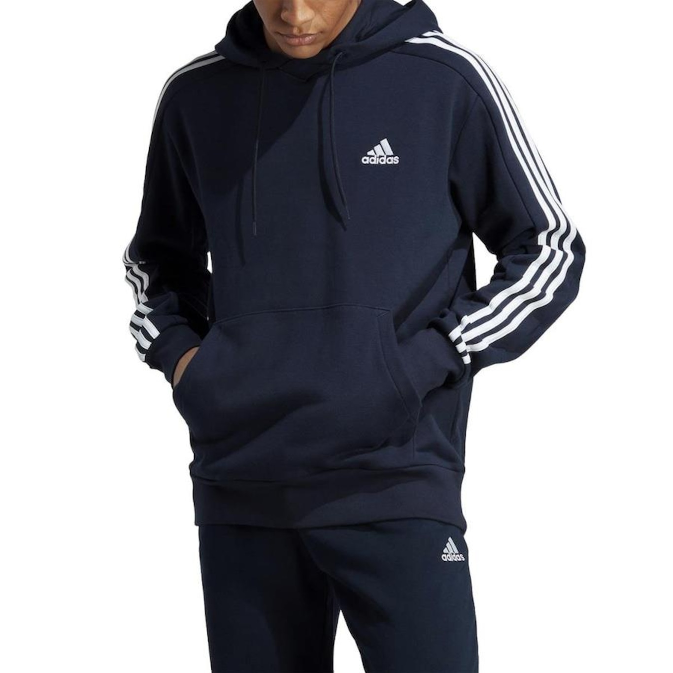 Blusão de Moletom adidas Zíper Regular Essentials 3 Stripes - Masculino - Foto 1