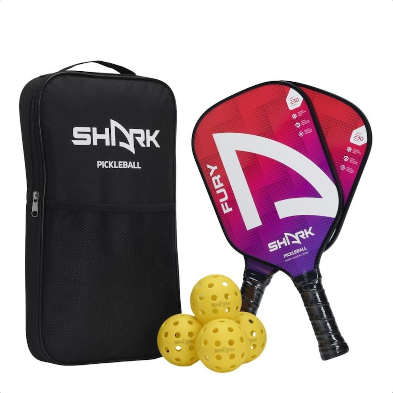 Kit com 2 Raquetes de Pickleball Shark Fury + 4 Bolas + Capa - Foto 1