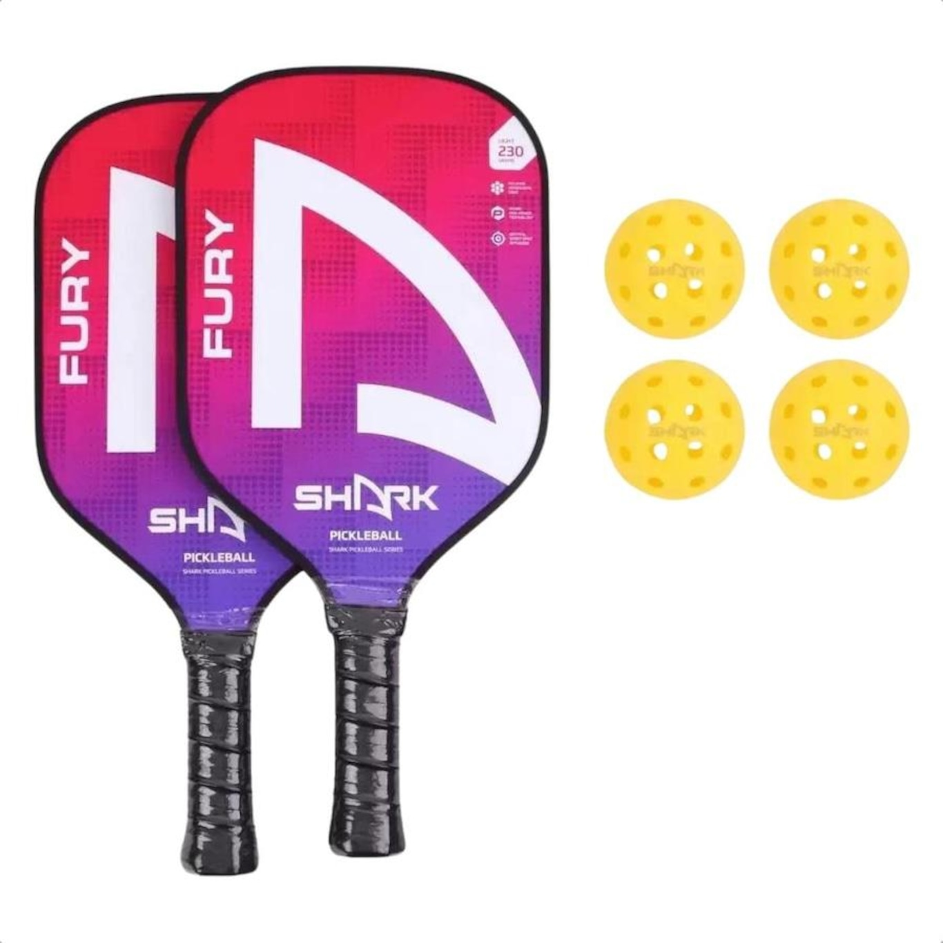 Kit com 2 Raquetes de Pickleball Shark Fury + 4 Bolas + Capa - Foto 2