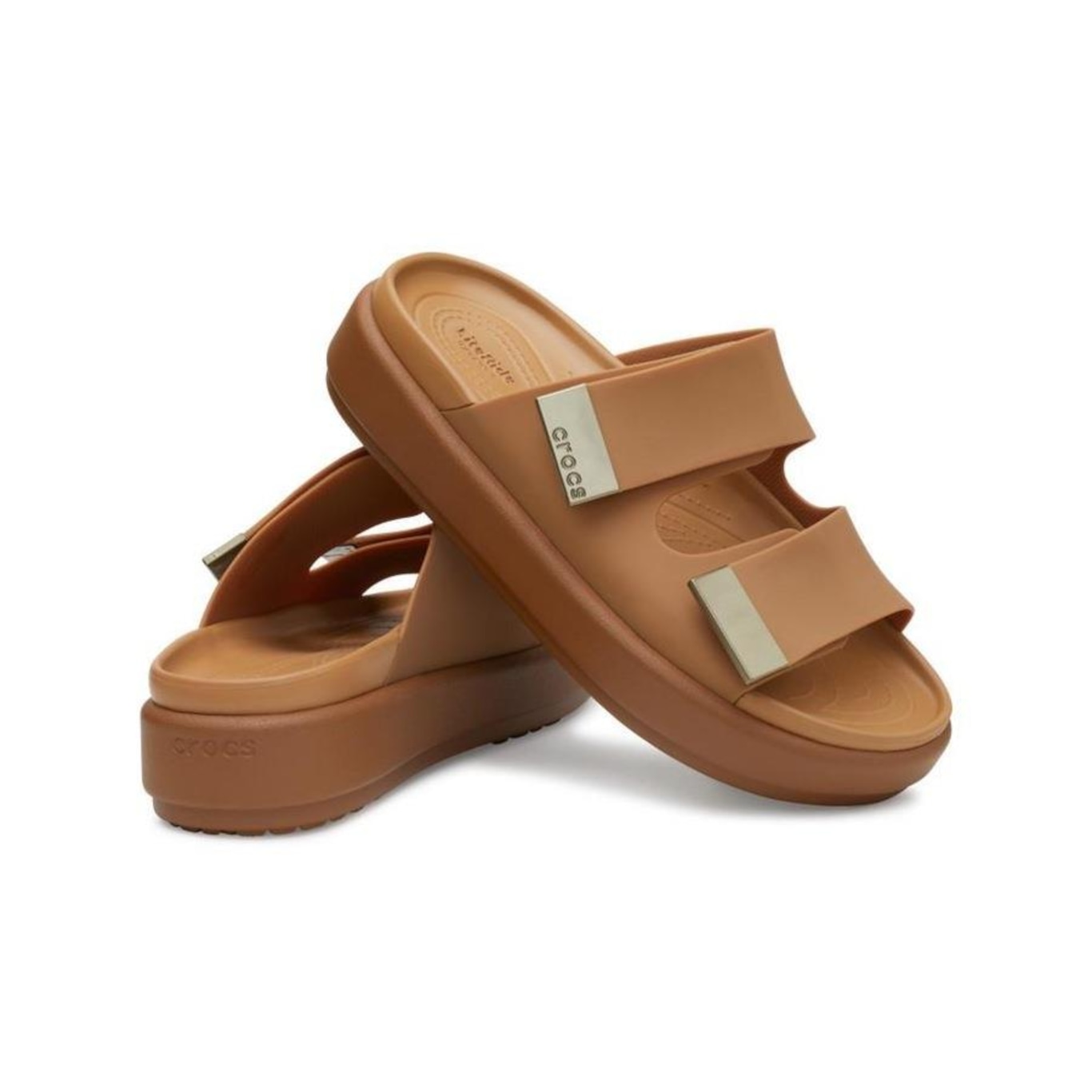 Sandália Crocs Brooklyn Luxe Sandal Tan/Tan - Feminino - Foto 3