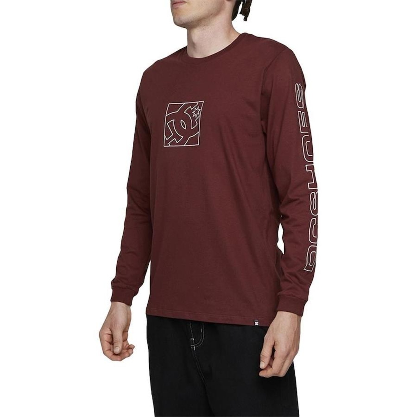 Camiseta Dc Shoes Manga Longa Static Outine Star Wt24 Bordô - Masculina - Foto 3