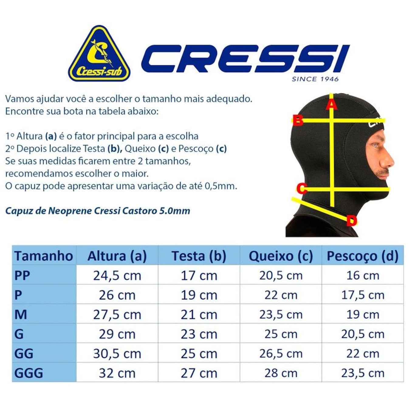 Capuz de Neoprene para Mergulho Cressi Hood Man 5.0 - Foto 2