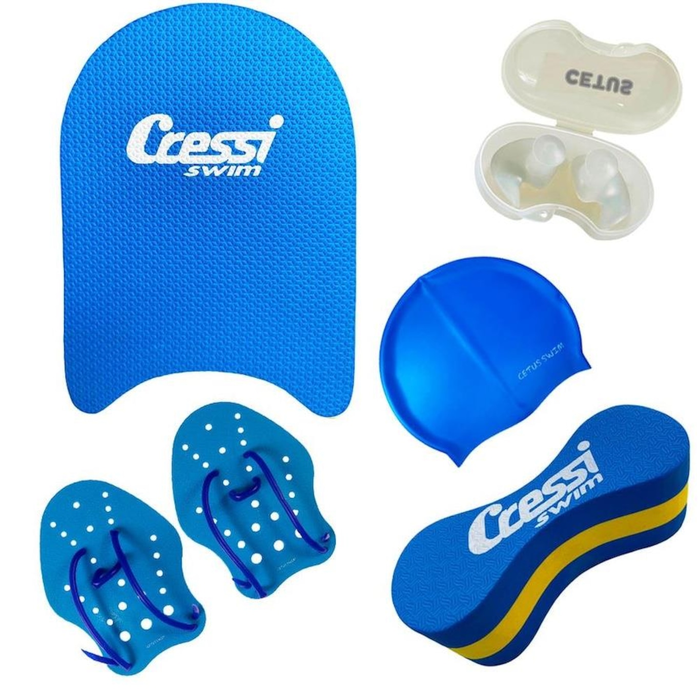 Kit de Natação Cressi Cetus com Prancha + Palmar + Pullbouy + Touca + Plug - Foto 1