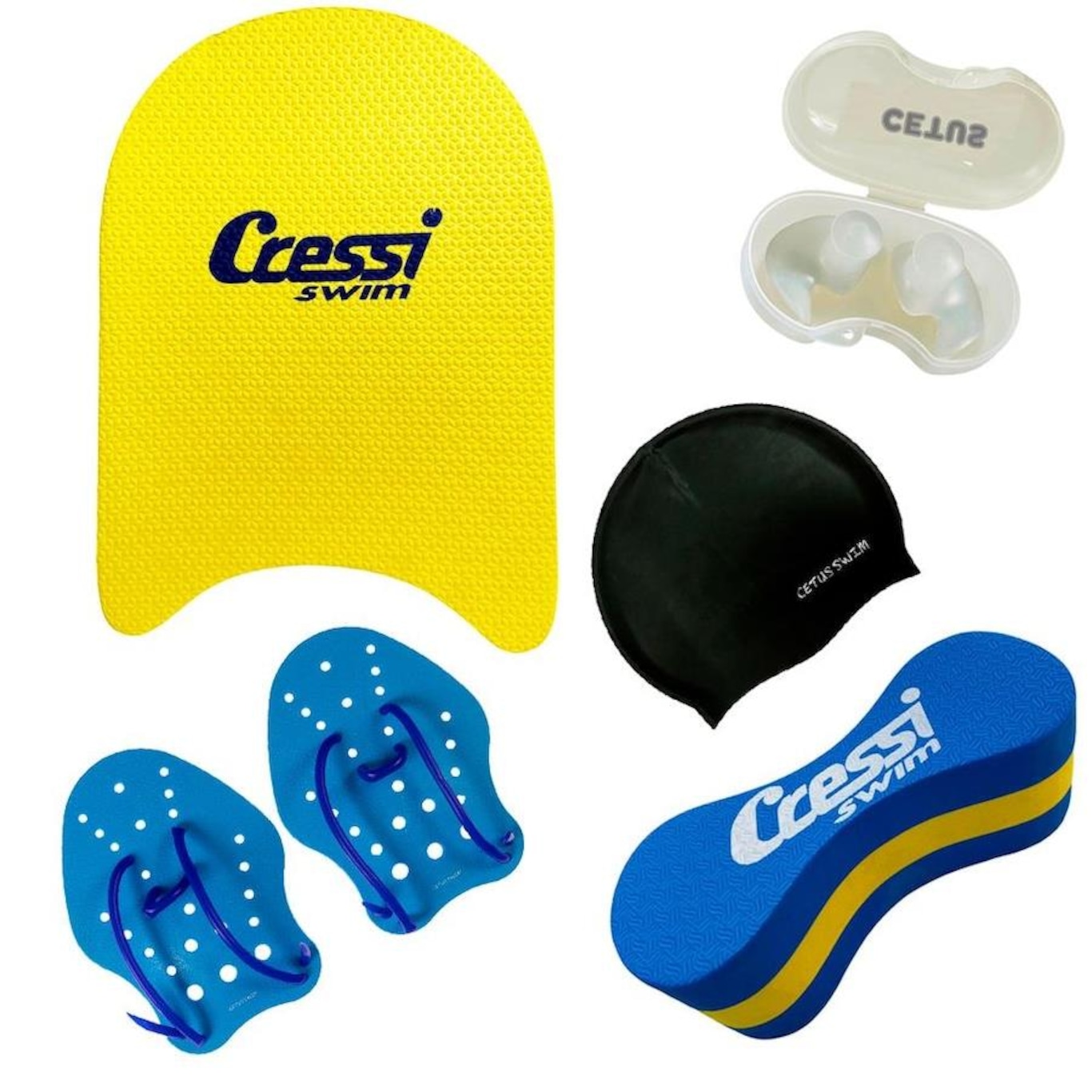 Kit de Natação Cressi Cetus com Prancha + Palmar + Pullbouy + Touca + Plug - Foto 1