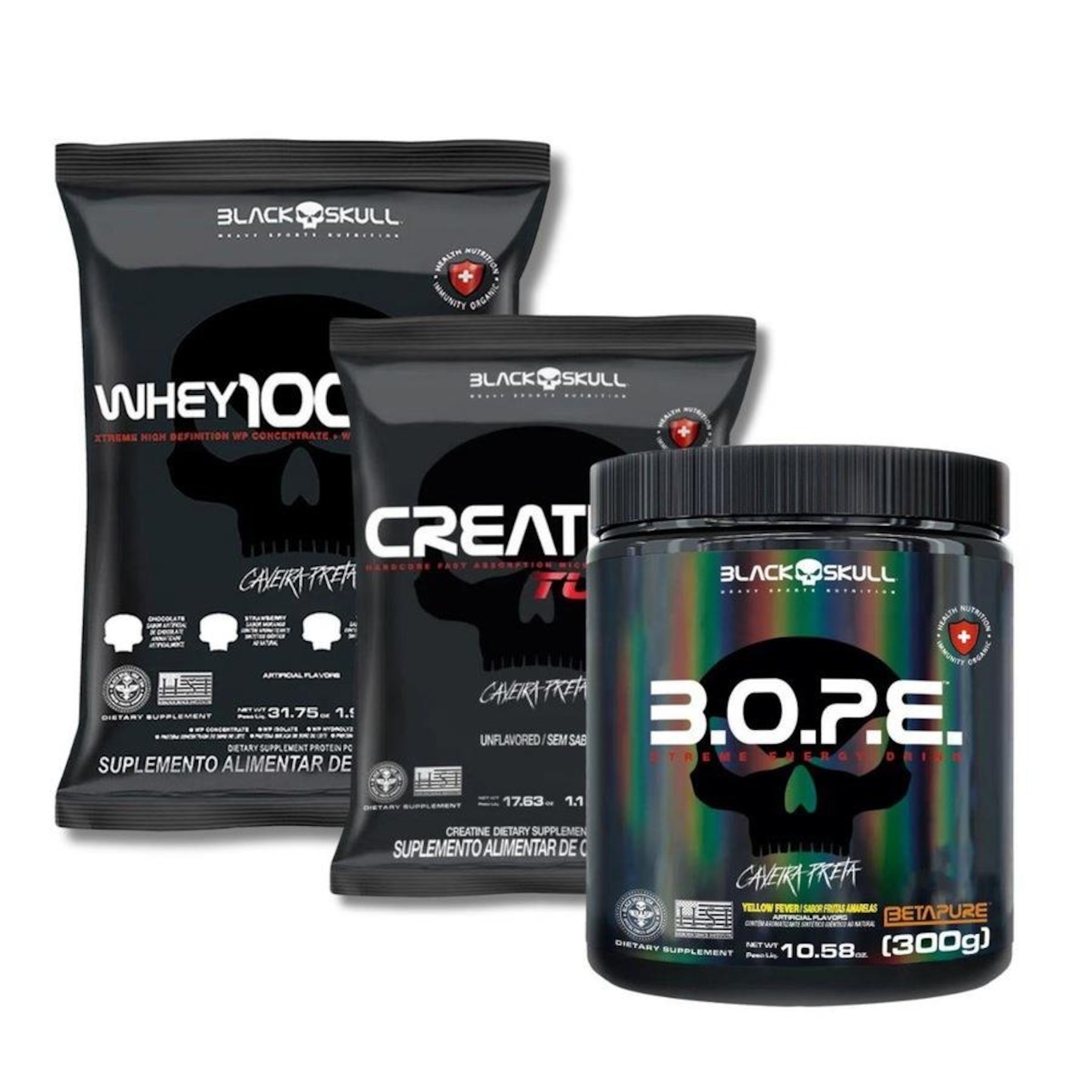 Kit Whey Protein 100% Hd Refil Baunilha 900G Black Skull Creatine Turbo 500G Bope 300G Black Skull - Foto 1