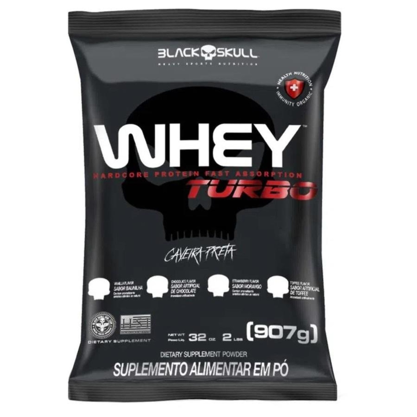 Kit 2X Turbo Whey Protein Refil 907Gr Chocolate Black Skull + Creatine 300G  Refil Black Skull - Foto 4