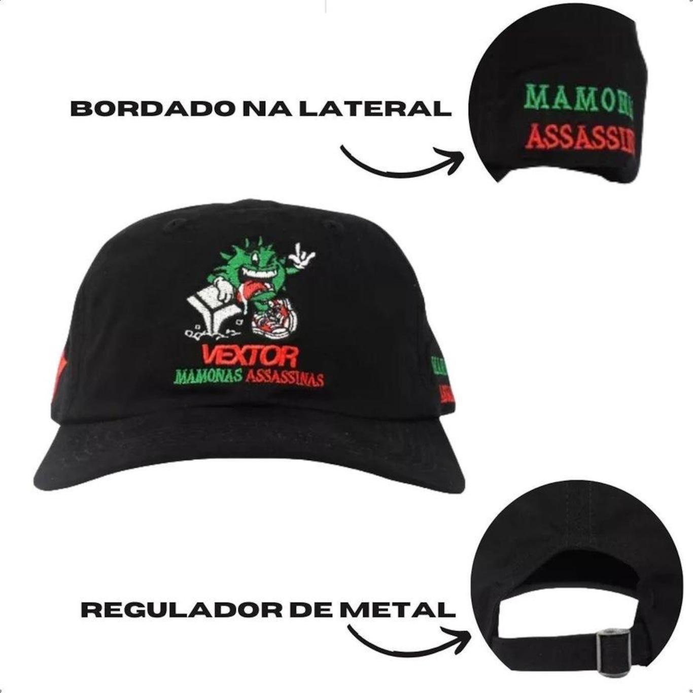 Boné Aba Curva Dat Hat Vextor X Mamonas Assassinas Exclusivo Bordado - Strapback - Adulto - Foto 6