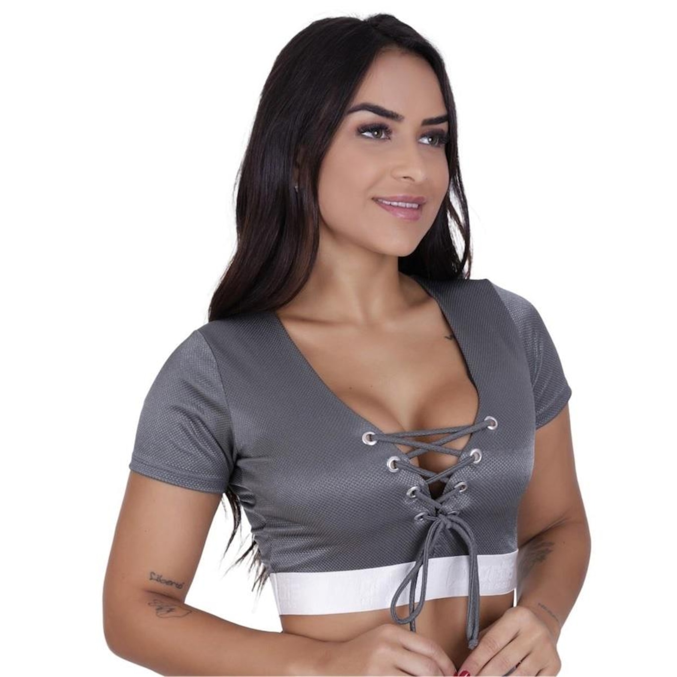 Top Fitness Cropped com Bojo Orbis Fitness Fio Brilho - Feminino - Foto 2