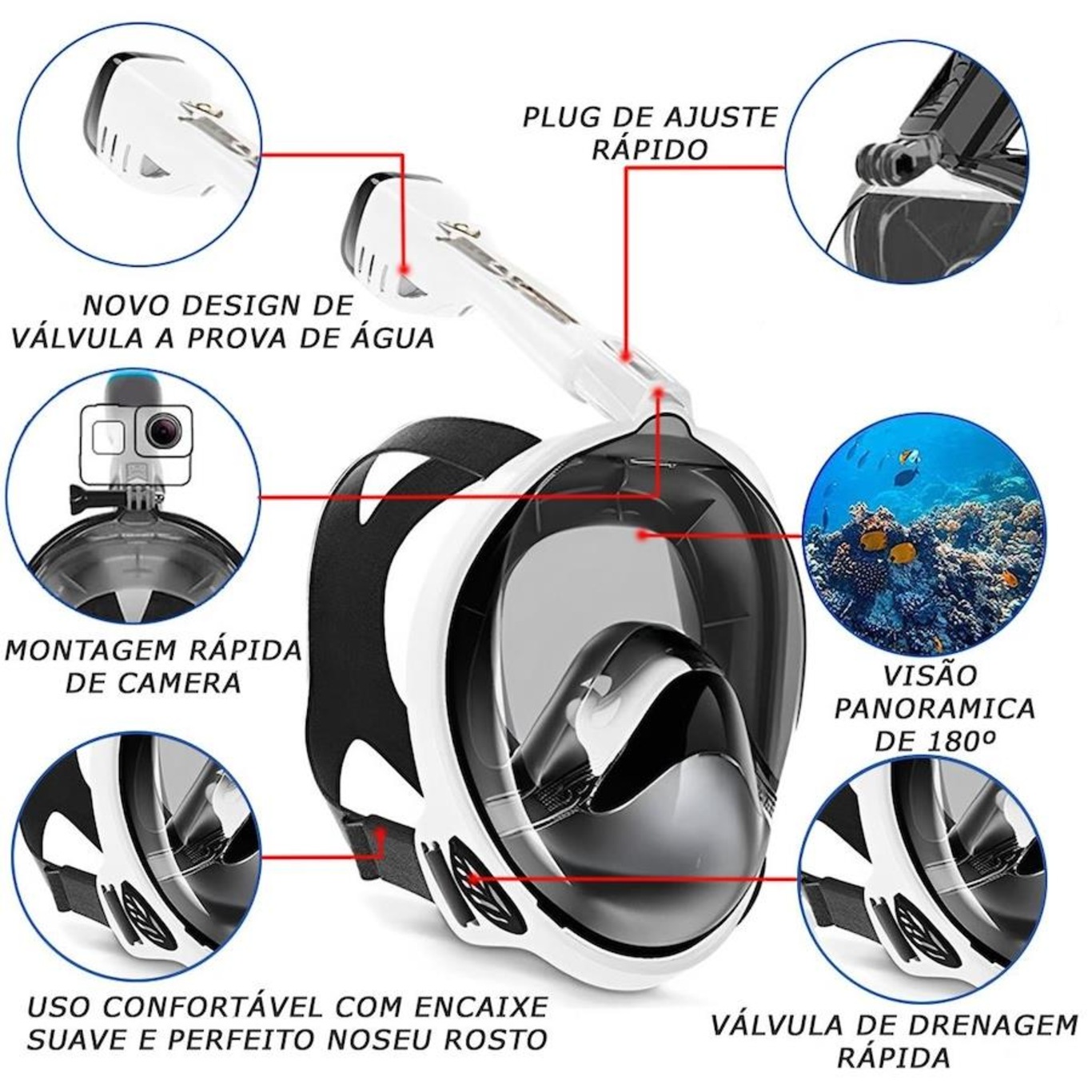 Máscara Subaquática de Mergulho Gold Sports Full Face Confort com Snorkel - Foto 2