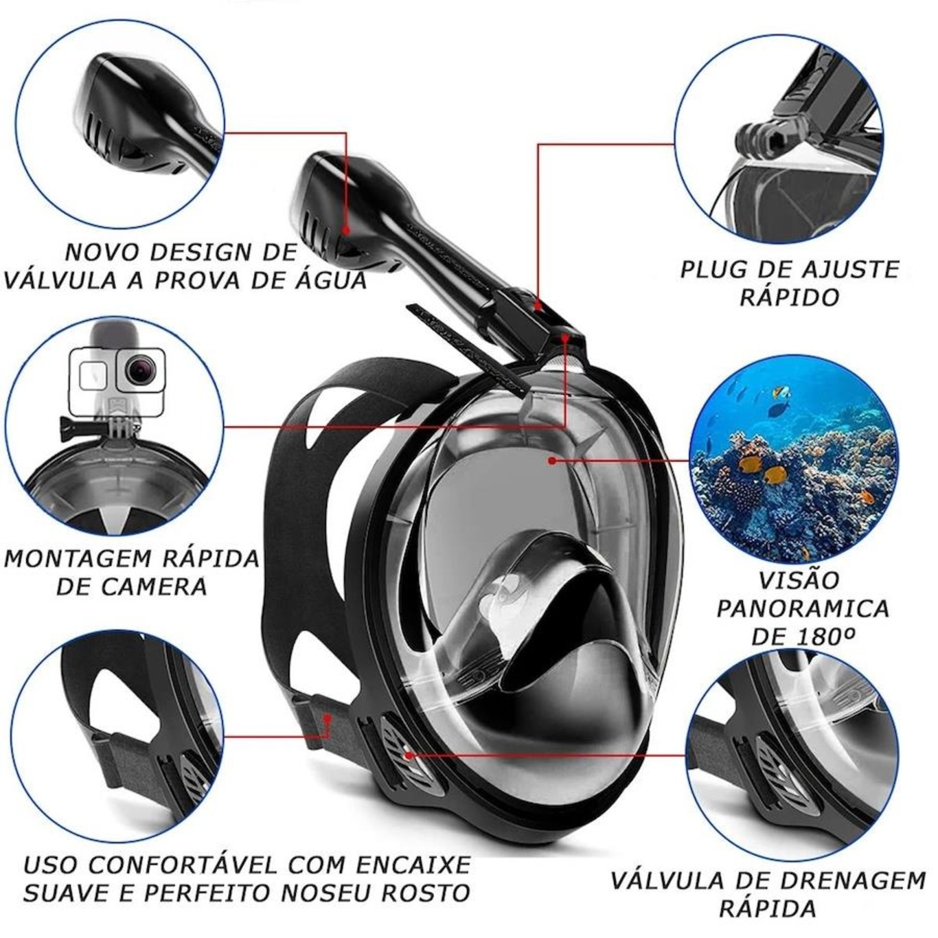 Máscara Subaquática de Mergulho Gold Sports Full Face Confort com Snorkel - Foto 2