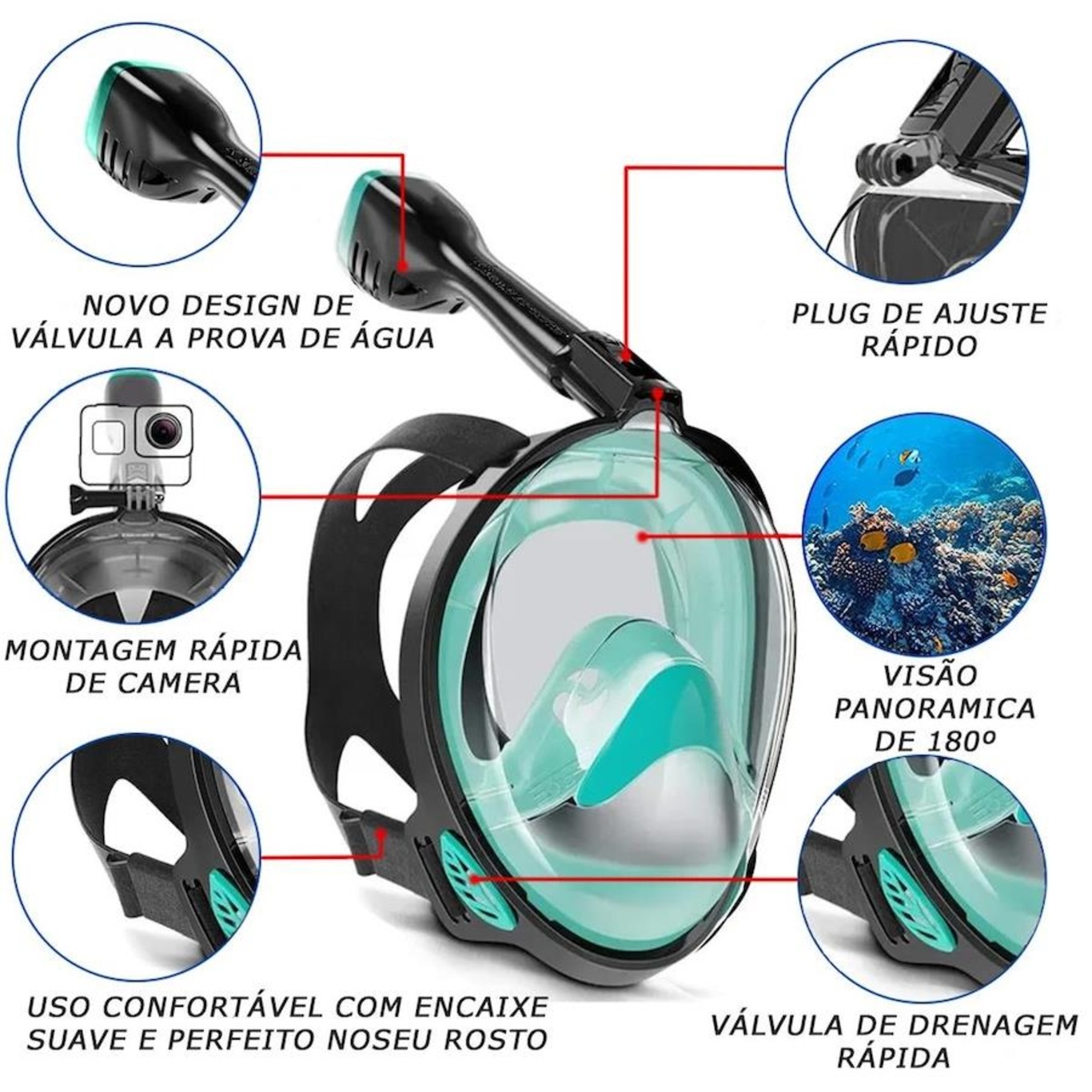 Máscara Subaquática de Mergulho Gold Sports Full Face Confort com Snorkel - Foto 2