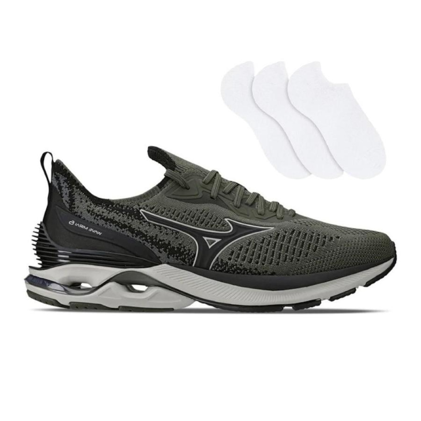 Kit Tênis Mizuno Wave Mirai 6 Masculino + 3 Pares de Meias - Masculino - Foto 1