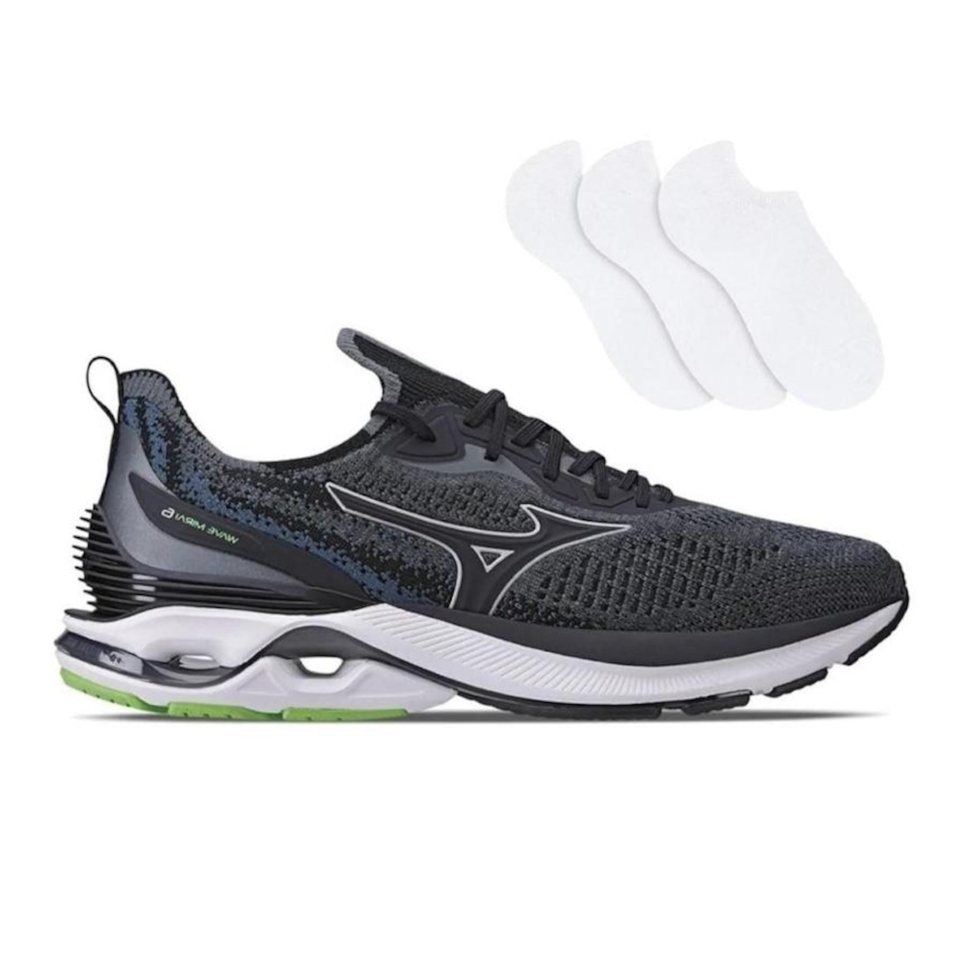 Kit Tênis Mizuno Wave Mirai 6 Masculino + 3 Pares de Meias - Masculino - Foto 1