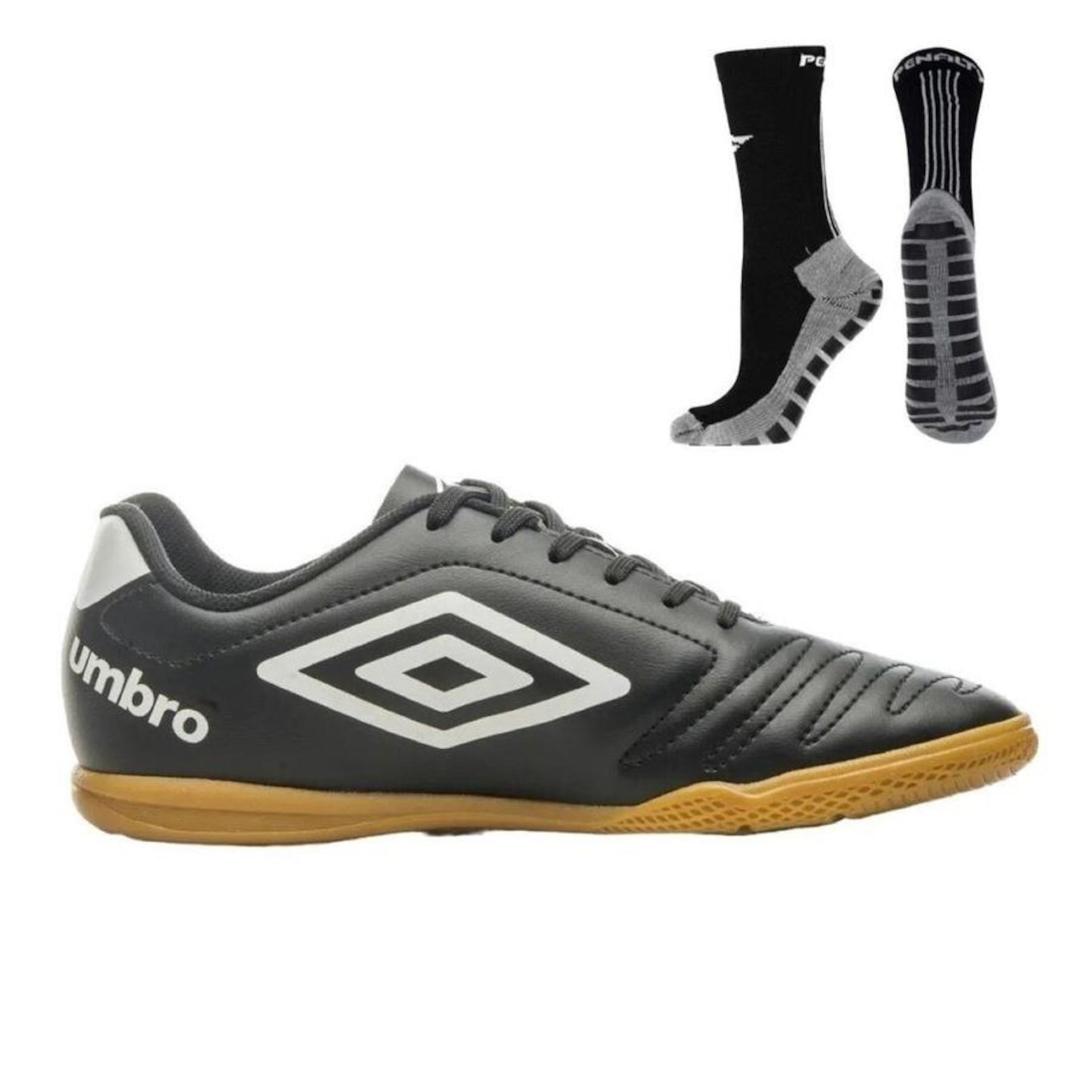 Chuteira Futsal Umbro Class Masculina + Meia Antiderrapante Preta - Foto 1