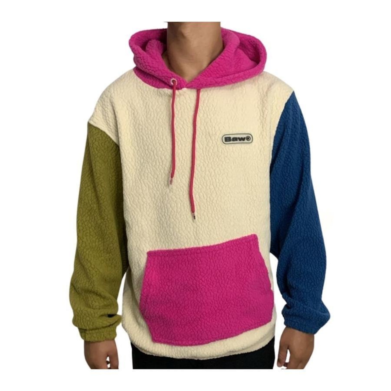 Blusão de Moletom Baw Hoodie Sherpa Colorblock - Masculino - Foto 1