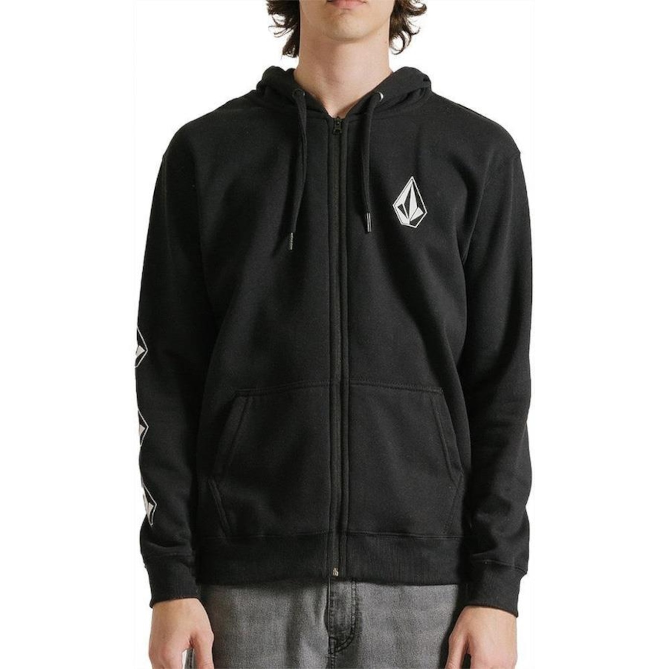 Blusão de Moletom sem Capuz Volcom Aberto Iconic Stone Wt24 - Masculino - Foto 1